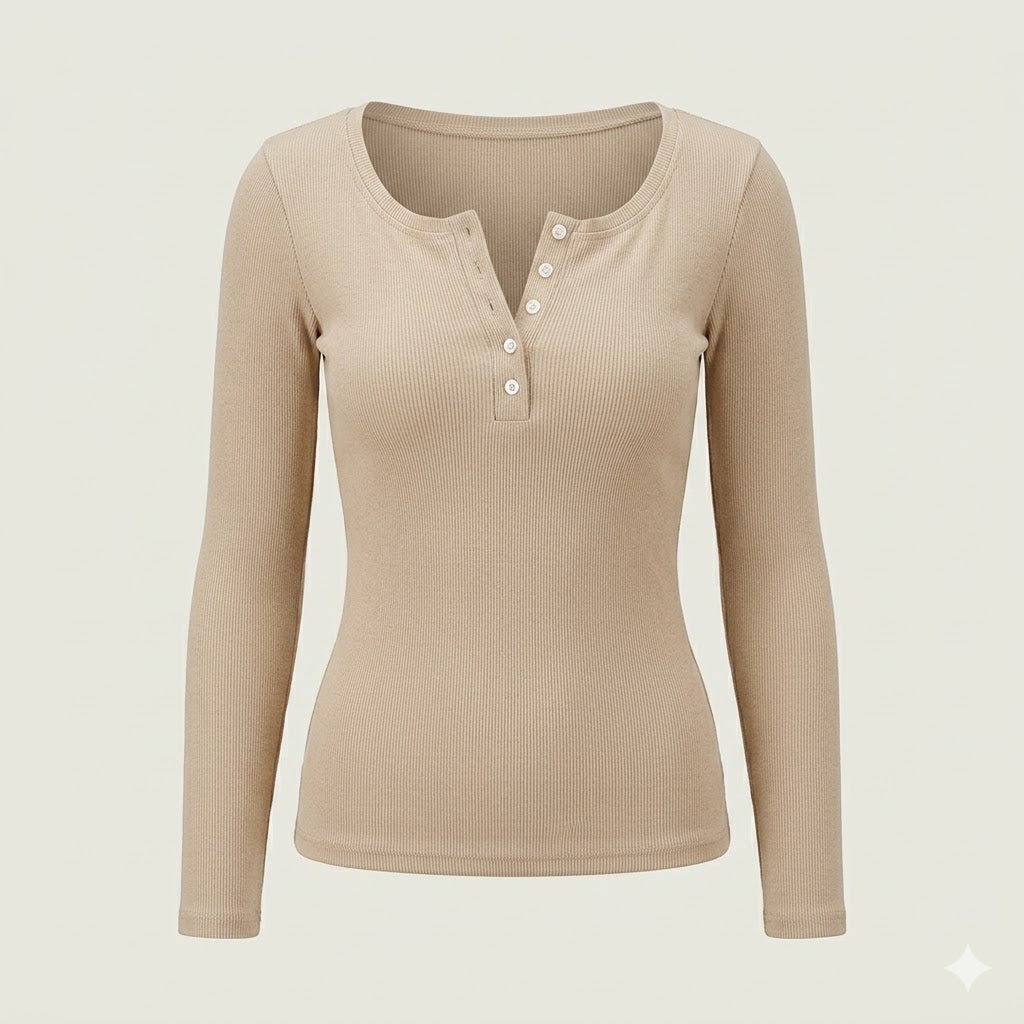 Chic slim-fit women's long sleeve button-front top, ideal for office attire or casual wear.