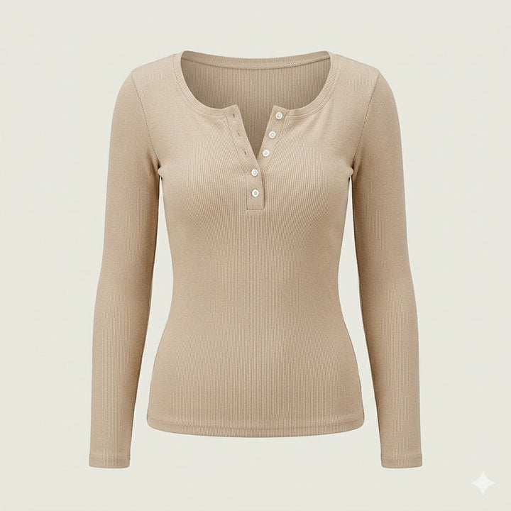 Chic slim-fit women's long sleeve button-front top, ideal for office attire or casual wear.