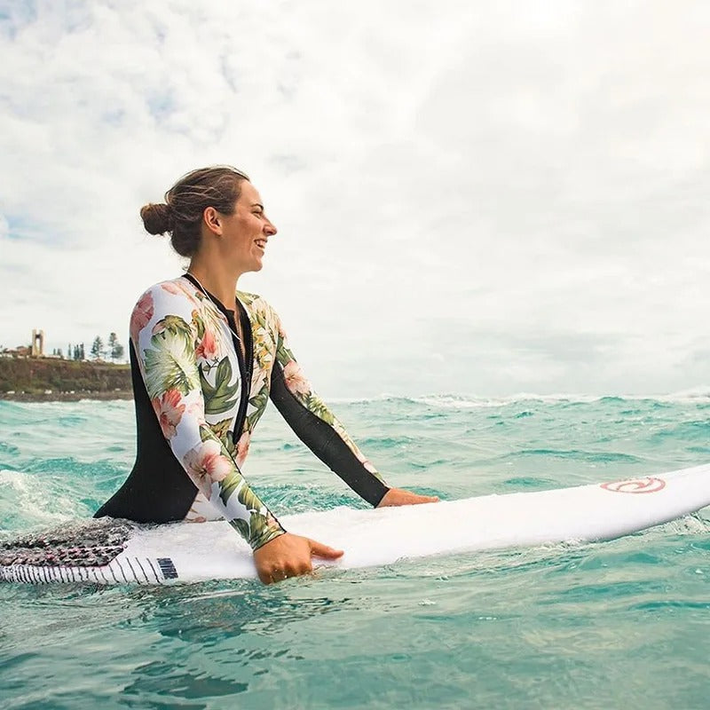 Full coverage women's long sleeve swimsuit. Excellent sun protection for beachwear, holidays, and active water sports.