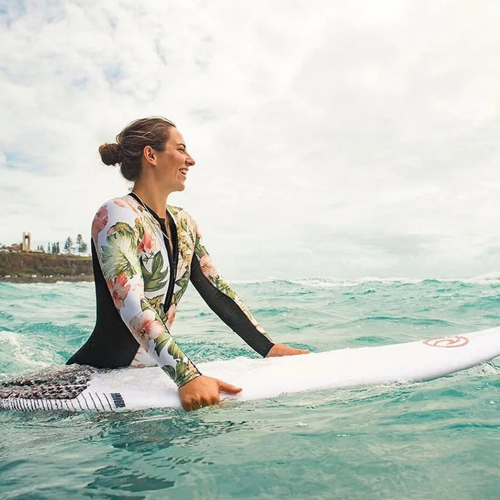 Full coverage women's long sleeve swimsuit. Excellent sun protection for beachwear, holidays, and active water sports.