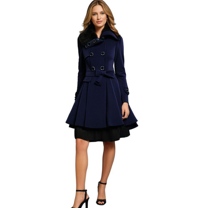 Fall & winter fashion: women's elegant long tailored coat with a stylish collar.
