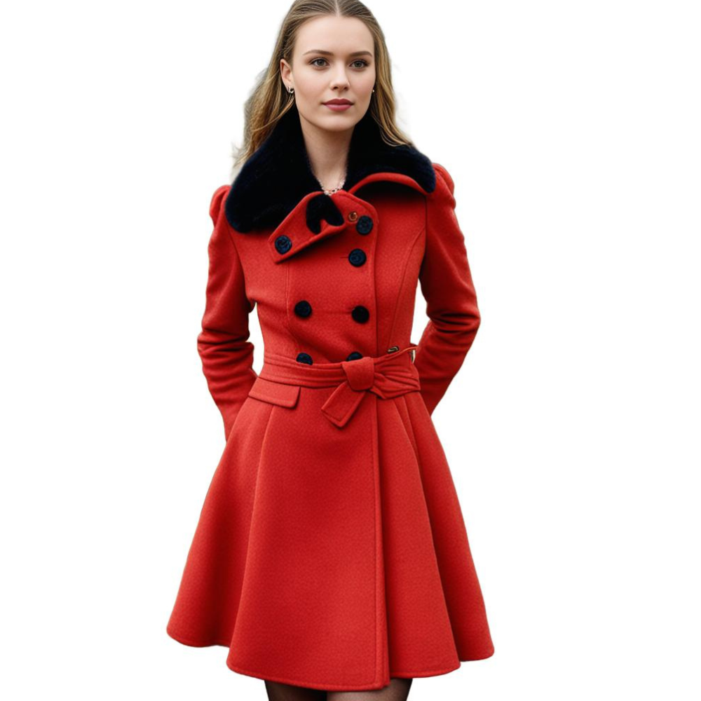 Chic women's long tailored coat, elegant outerwear for stylish fall and winter looks.