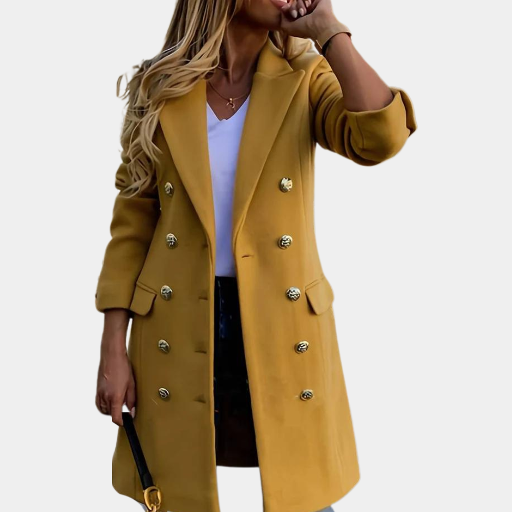 Women's long tailored trenchcoat with button closure, perfect for versatile casual to formal wear outerwear.