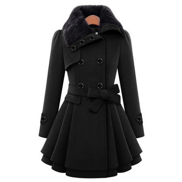 Stylish women's long winter jacket with luxurious faux fur collar. Perfect warm outerwear for ladies fashion.