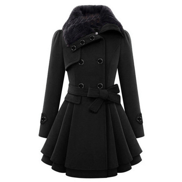 Stylish ladies long winter jacket with faux fur collar. Versatile warm outerwear, a true winter essential.