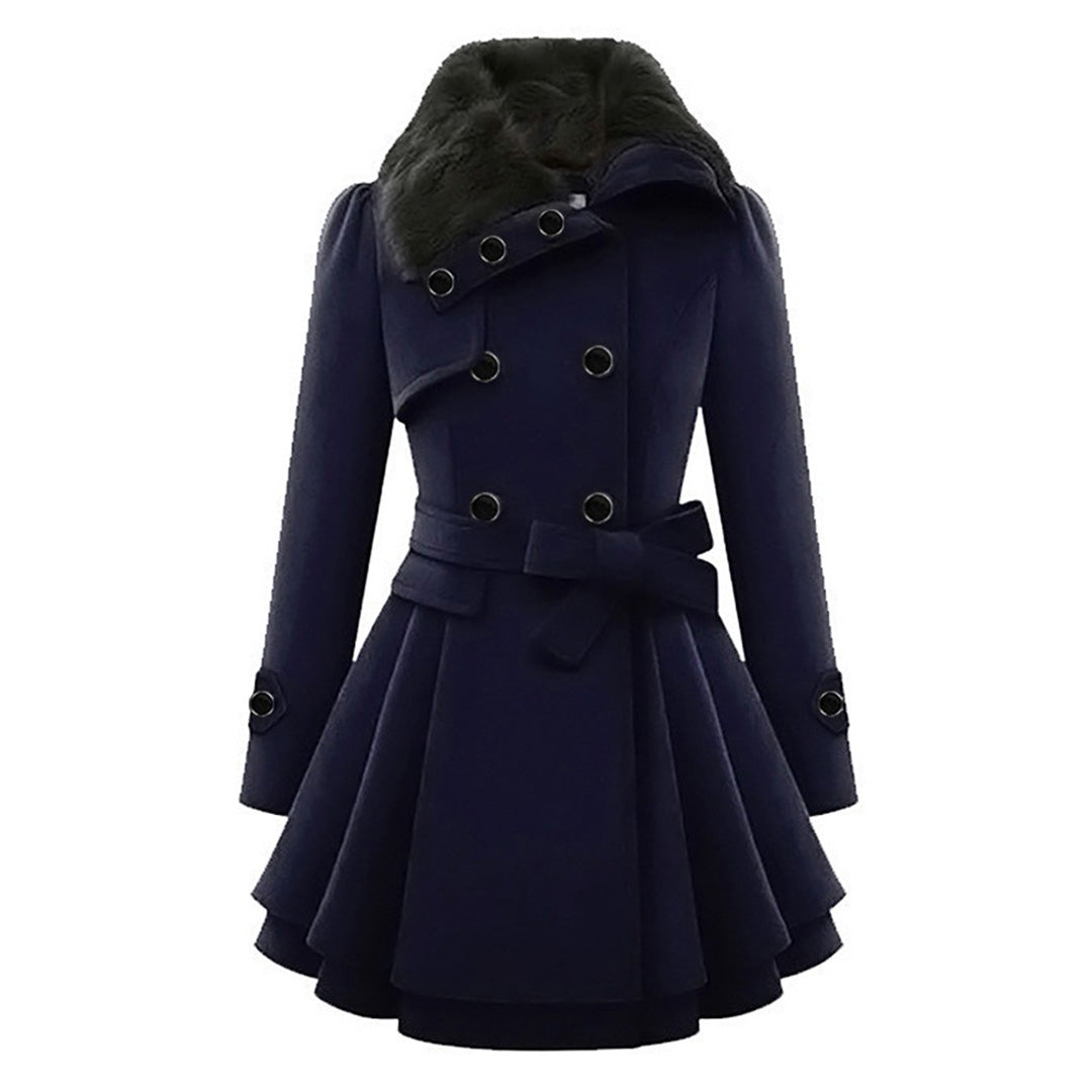 Comfortable women's long winter coat with modern faux fur collar. Stay warm in this elegant cold weather jacket.