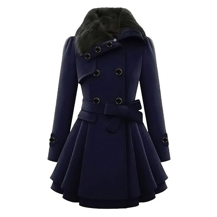 Comfortable women's long winter coat with modern faux fur collar. Stay warm in this elegant cold weather jacket.