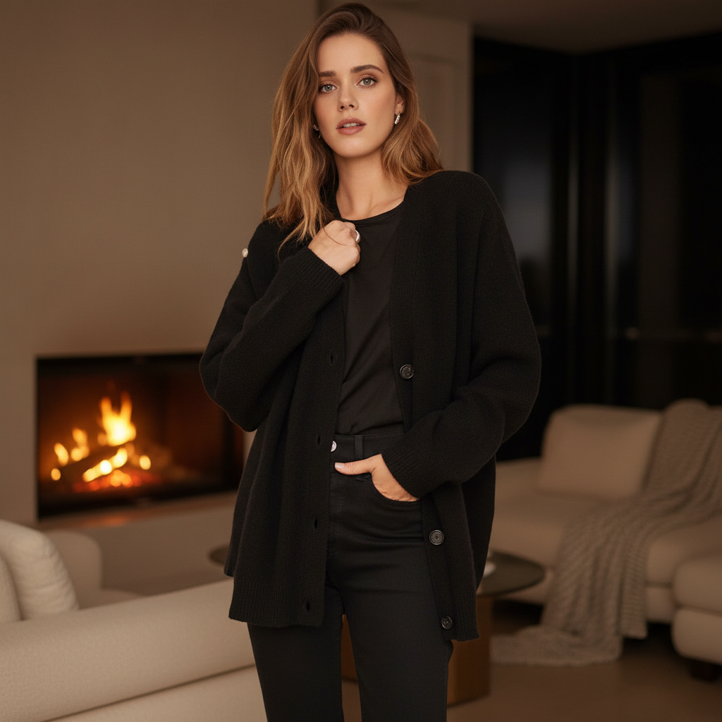 Women's loose cashmere V-neck waistcoat in a neutral tone, perfect for autumn and winter luxury knitwear