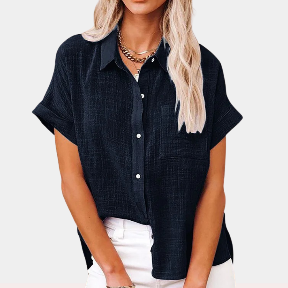 Women's loose fit casual summer blouse, breathable fabric, short sleeve, everyday fashion top