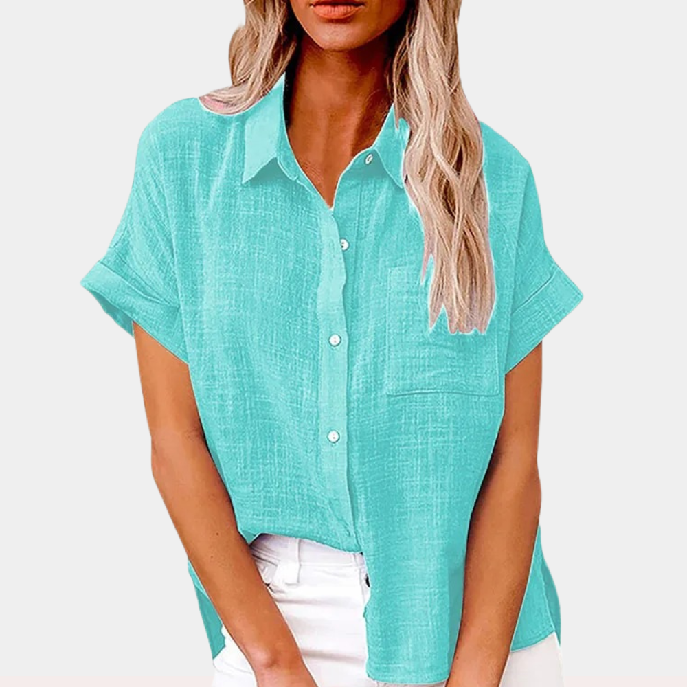 Fashion women's summer blouse, loose fit, breathable fabric, short sleeve for casual wear