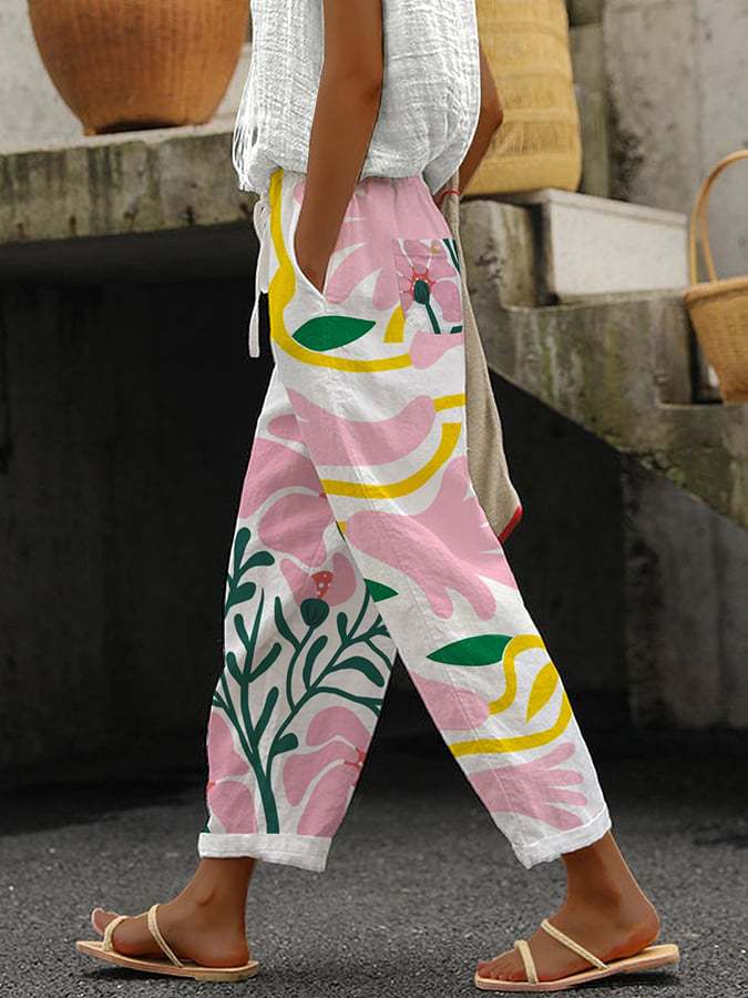 Fashionable women's printed trousers, comfort-focused & loose-fitting for versatile wear