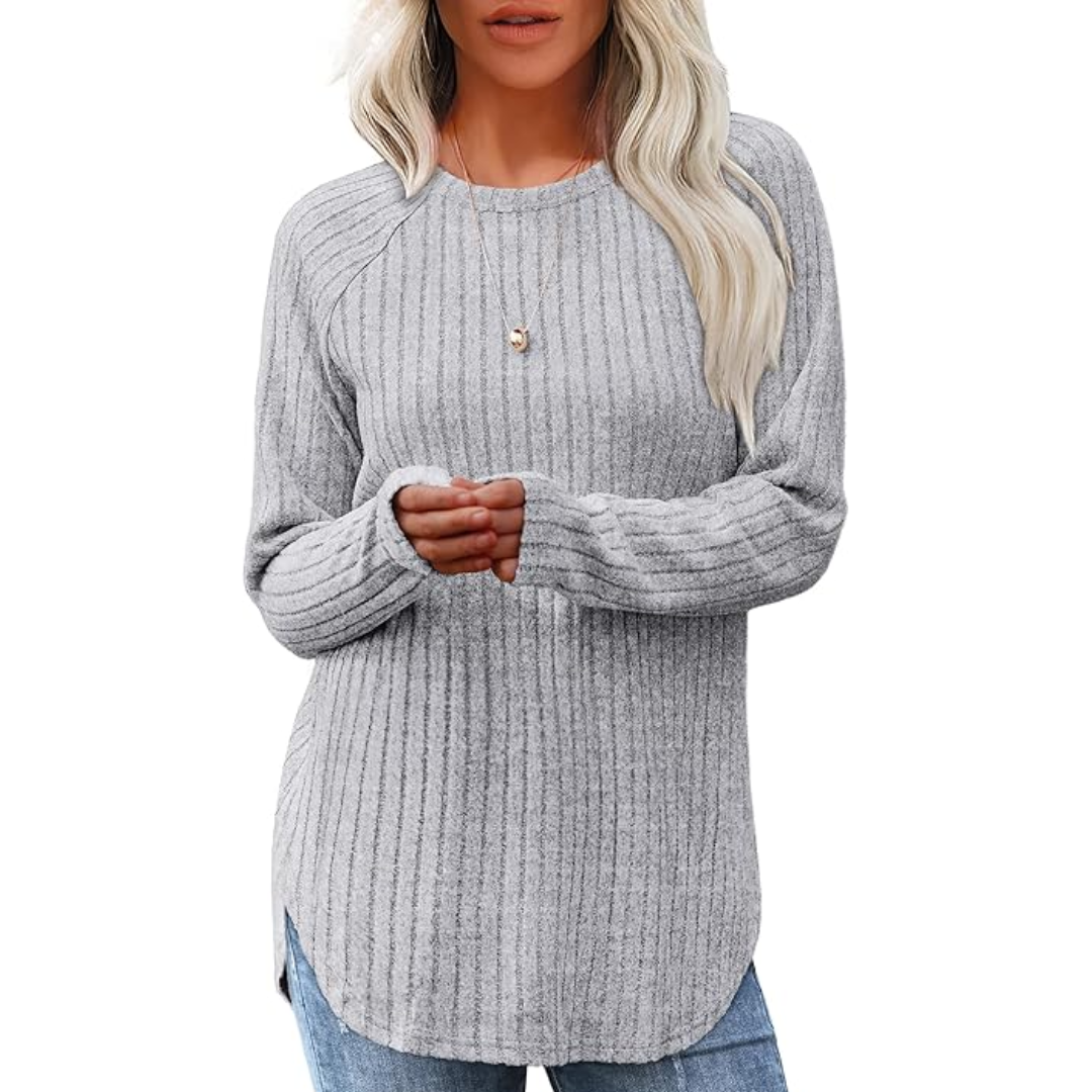 Women's loose fit crew neck long sleeve sweater tunic, comfortable winter fashion