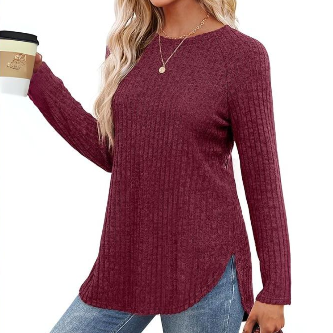 Comfortable women's everyday top: loose fit crew neck sweater tunic, winter fashion