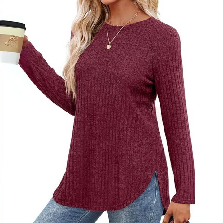 Comfortable women's everyday top: loose fit crew neck sweater tunic, winter fashion