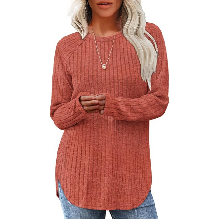 Stylish women's loose fit sweater tunic in a classic crew neck design