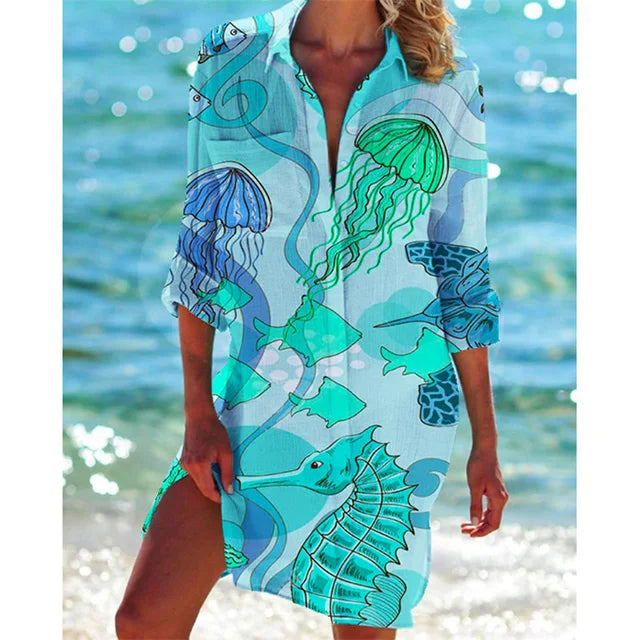 Zoë women's Hawaii blouse, short sleeve with colorful floral pattern, comfortable loose style