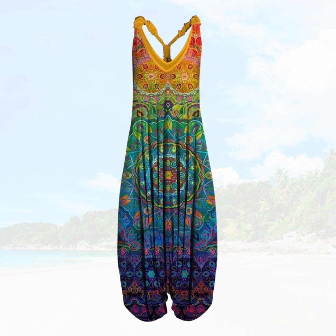 Chic wide leg women's summer jumpsuit, offering a comfortable loose fit.