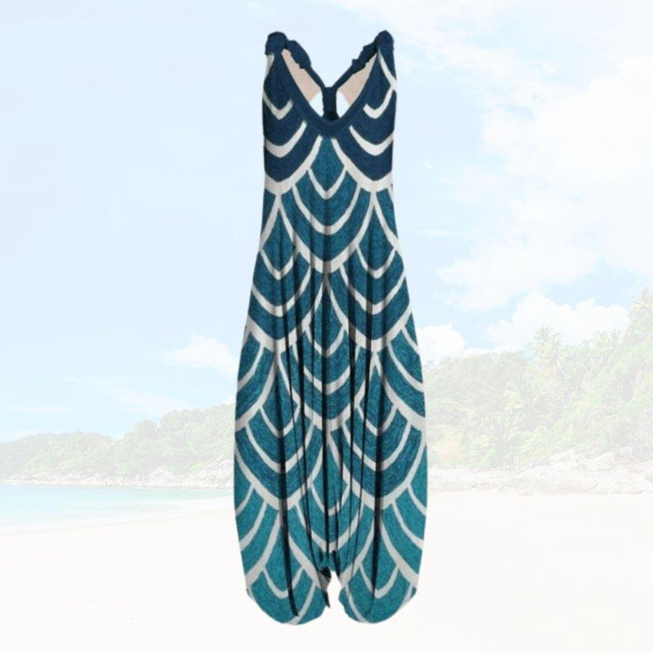 Sleeveless women's summer jumpsuit with a comfortable loose fit and wide leg design.