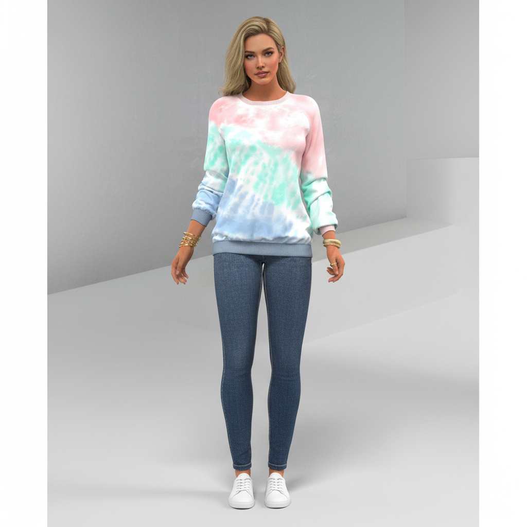 Casual women's tie-dye comfort sweater, a stylish cotton blend knit for cool weather.