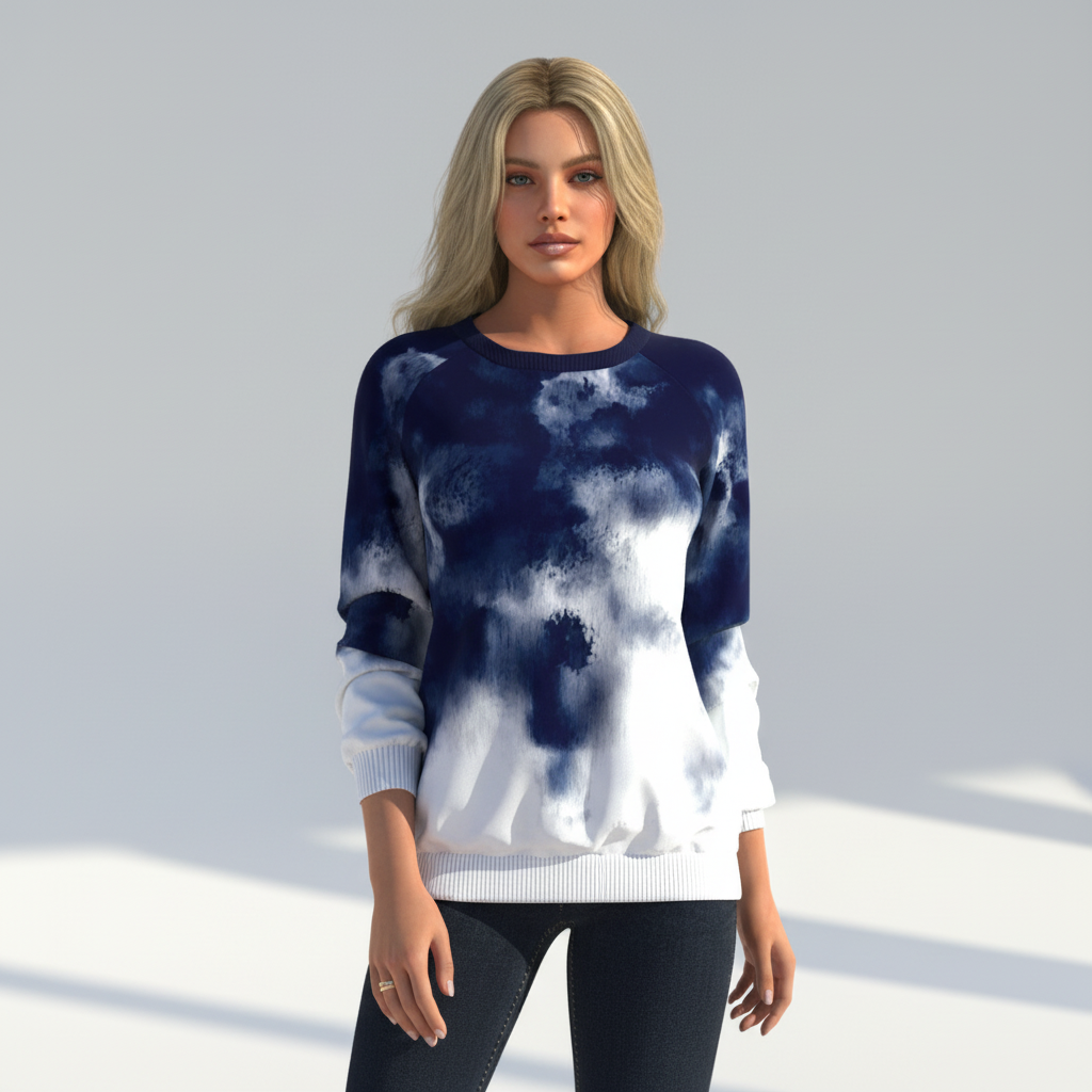 Emilia tie-dye cotton blend sweater for women, comfortable and relaxed fit knitwear for spring.
