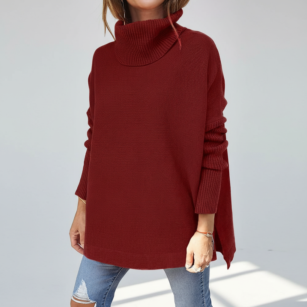 Women's white loose fit turtleneck sweater, versatile and comfortable casual wear