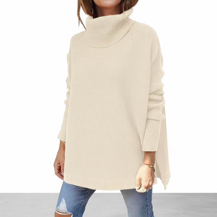 Comfortable women's pullover, dark blue loose fit turtleneck knit. Marie sweater.