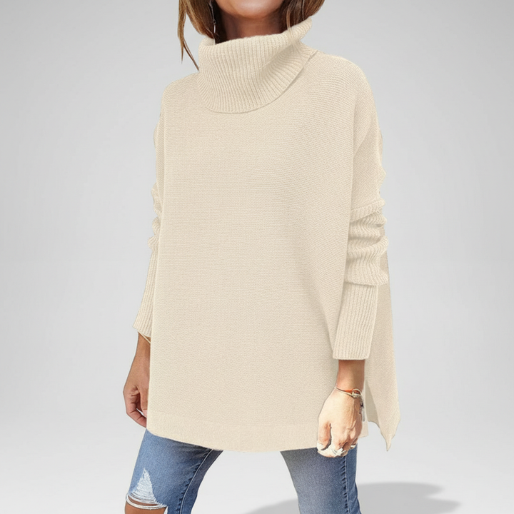 Stylish women's black loose fit turtleneck sweater, perfect for winter fashion