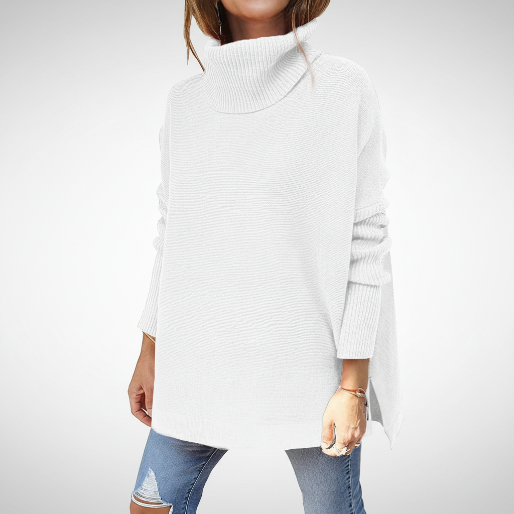 Marie women's comfortable loose fit turtleneck sweater, chunky knit detail
