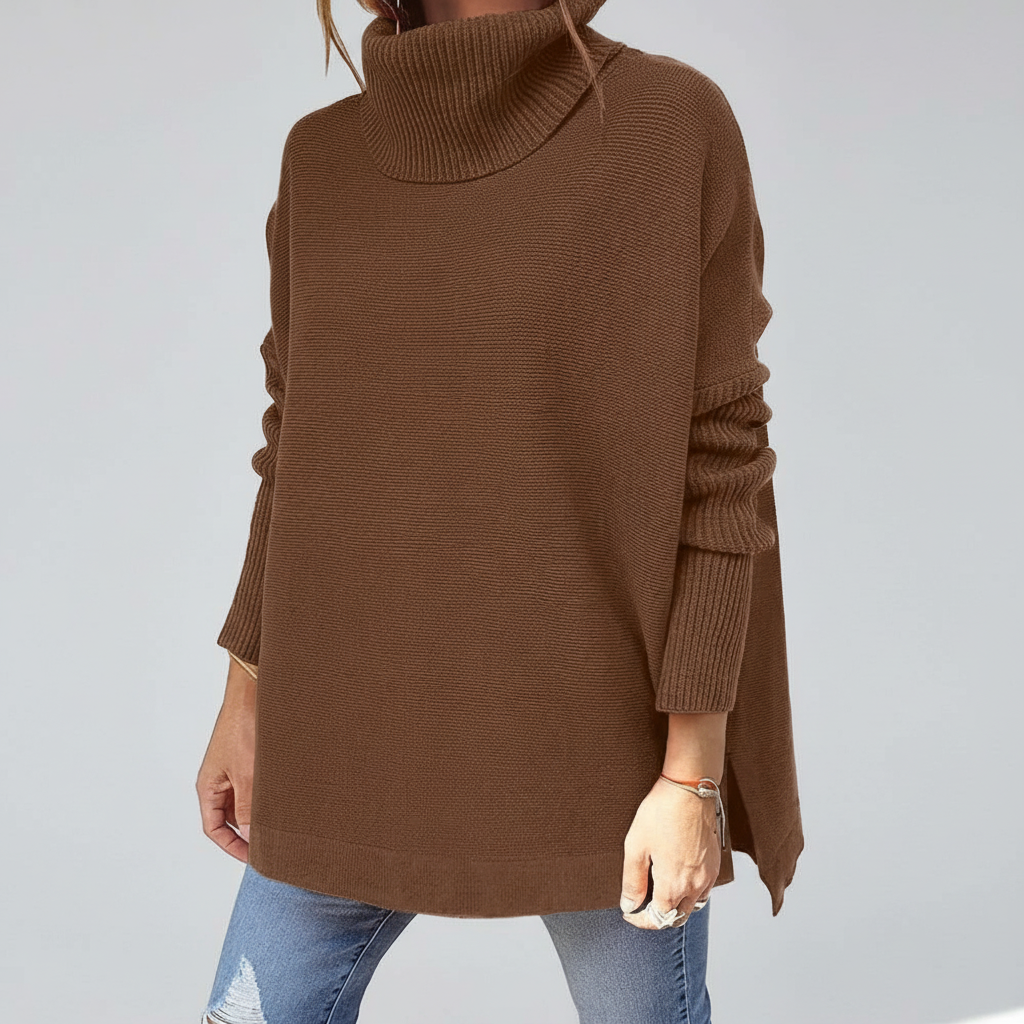 Relaxed fit purple turtleneck sweater for women, cozy knitwear pullover for winter