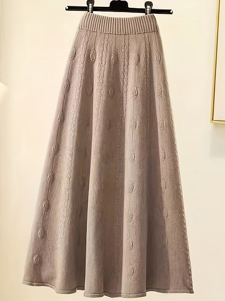 Cozy Lorelei women's knitted sweater and skirt set, ideal for fall & winter. An elegant two-piece fashion outfit.