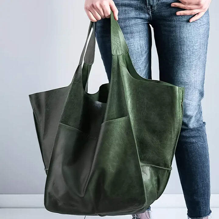 Women's Lorent Grand Spacious Carryall Tote in Olive. Large capacity shoulder bag for everyday use.