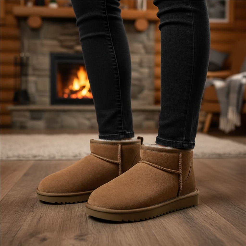 Women's low-cut sheepskin winter boots, Regina style, featuring wool lining for warmth and comfort.