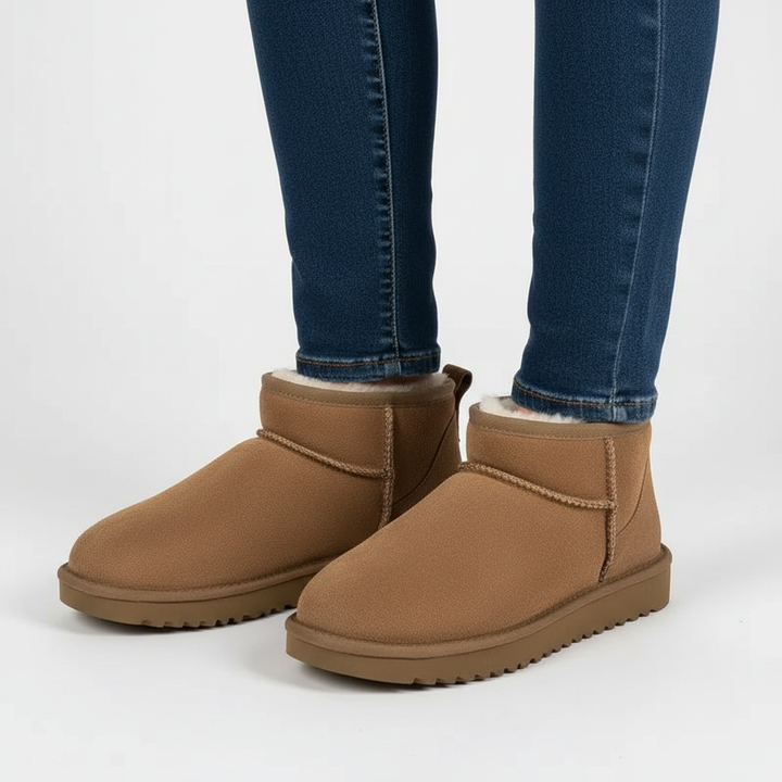 Fashionable women's low-cut Regina sheepskin boots, ideal for casual winter wear and comfort.