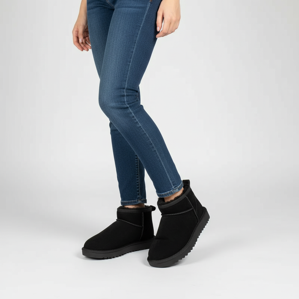 Regina low-cut sheepskin boots for women, offering cozy wool lining and stylish winter comfort.