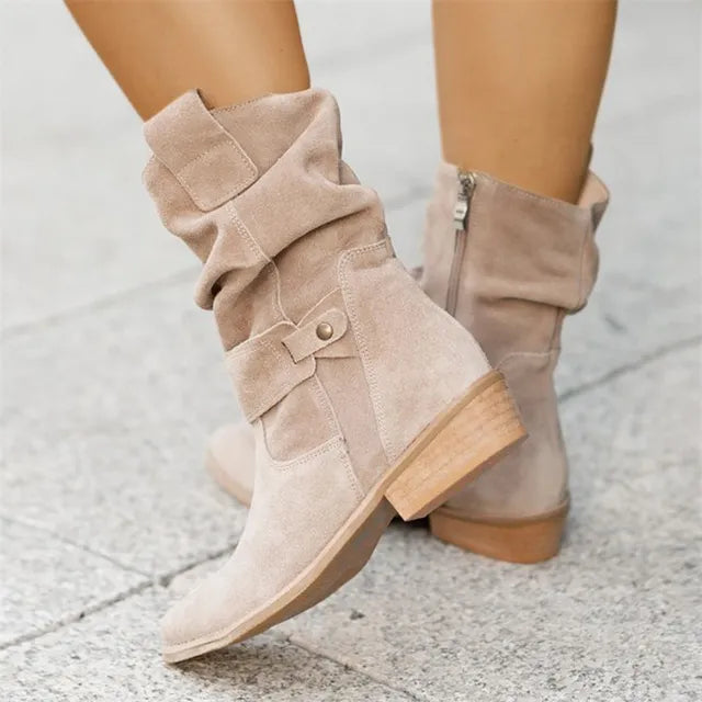 Women's low heel winter boots for cozy & stylish everyday wear in cold weather.