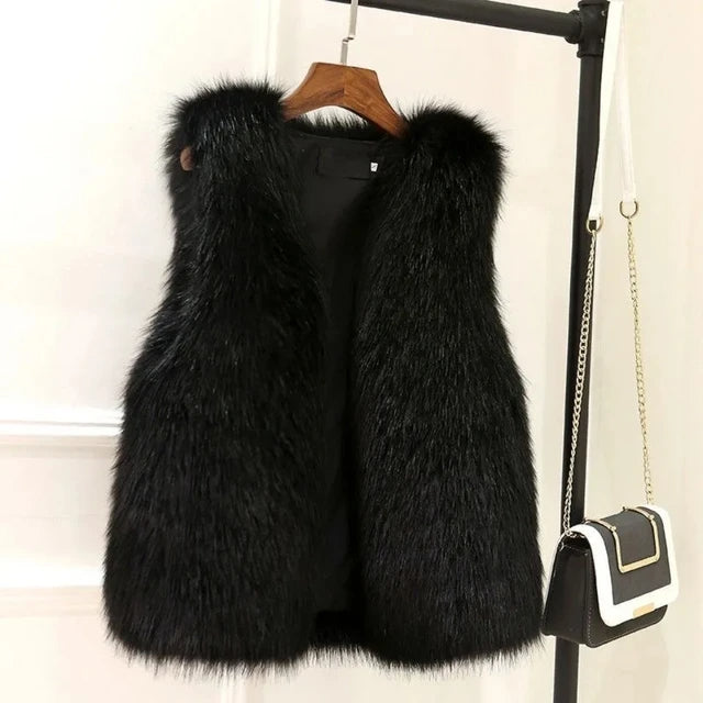Soft faux fox fur gilet vest for women. Warm, elegant, and perfect for winter fashion & cozy layering.