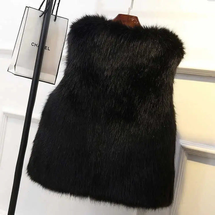 Elegant women's faux fur gilet vest. A luxurious sleeveless jacket for chic winter fashion & modern style.