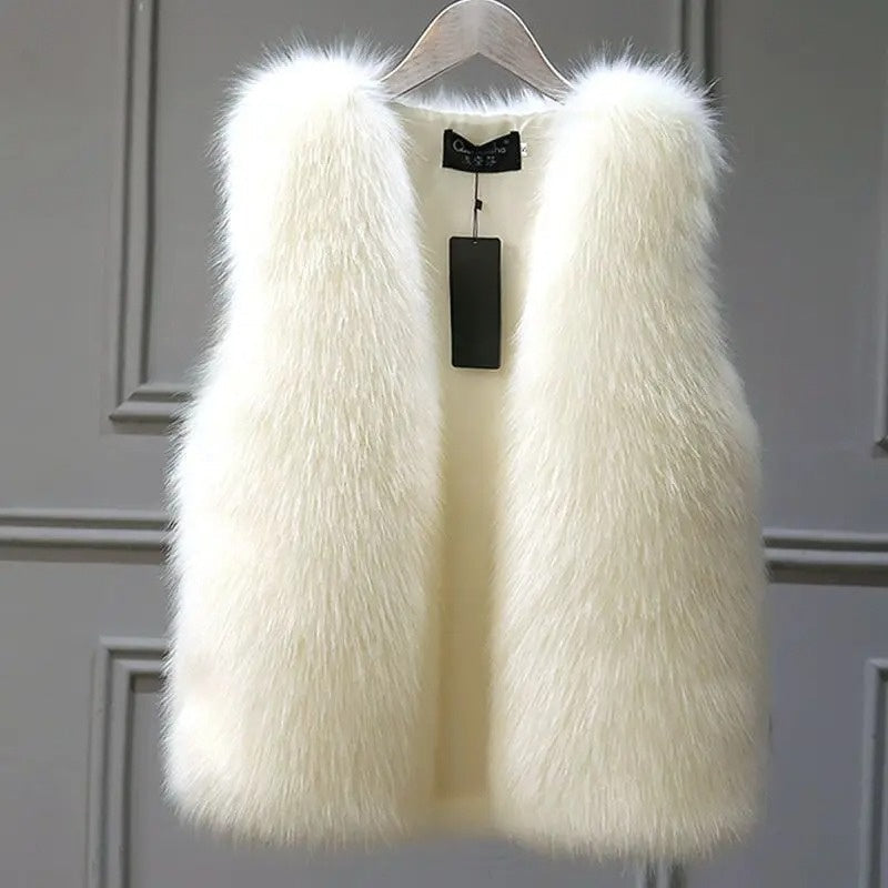 Plush Lucent faux fox fur gilet vest. Soft, warm & stylish outerwear for women's elegant winter fashion.
