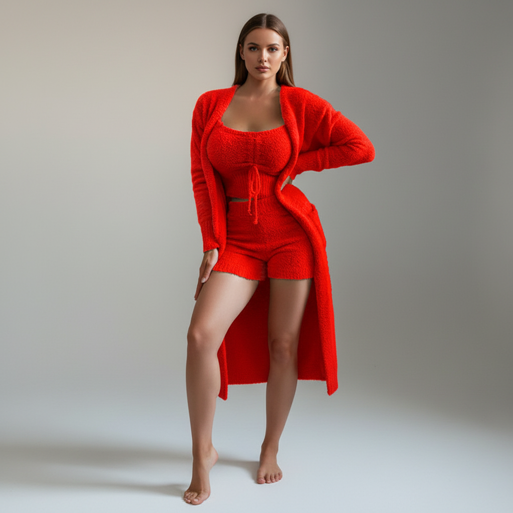 Casual outfit for women: Lucia three-piece comfort lounge set in a neutral tone, perfect for everyday wear
