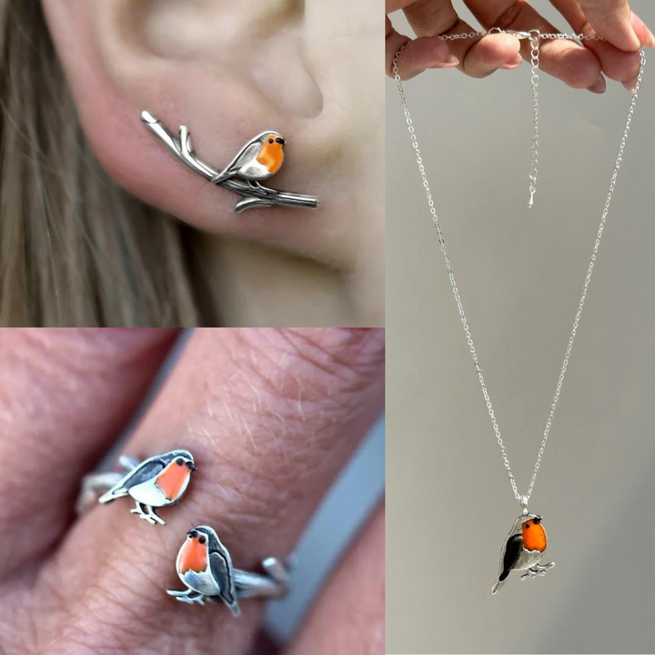 Women's lucky bird necklace & earrings jewelry set, a beautiful symbol of hope & new beginnings.