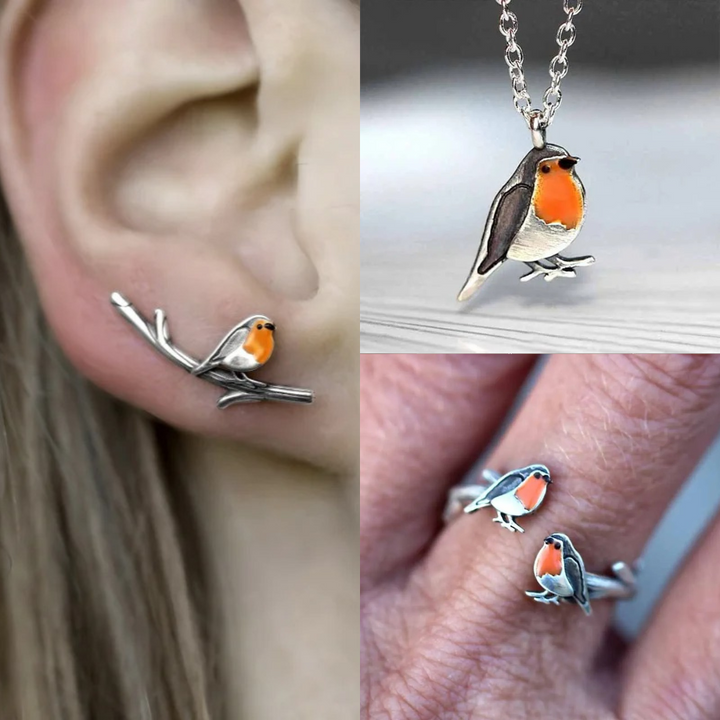 Elegant lucky bird necklace & earrings jewelry set for women, a timeless symbol.