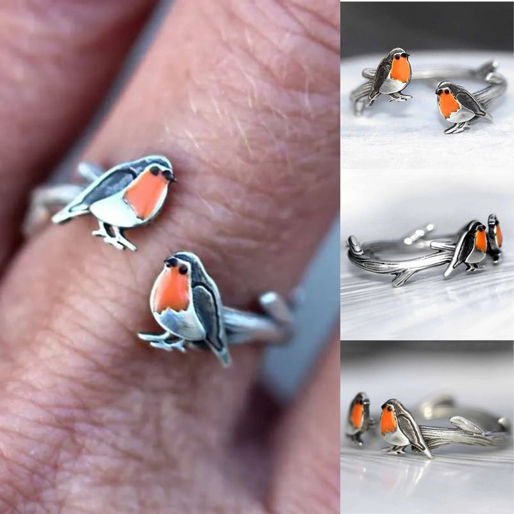 Delicate robin bird necklace & matching stud earrings set. Hypoallergenic women's jewelry.