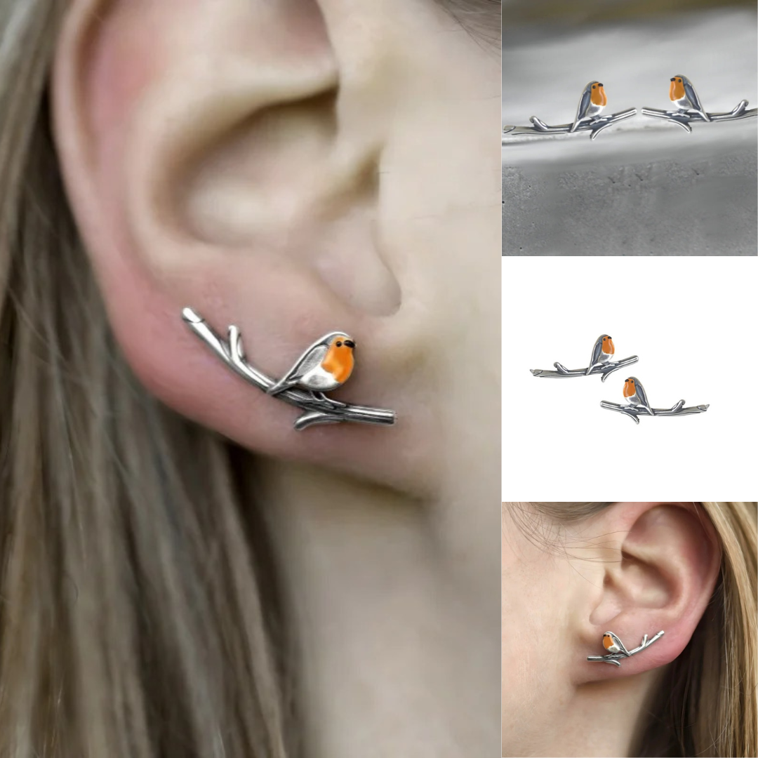 Close-up of women's lucky robin bird pendant necklace, symbolizing hope & fresh starts.