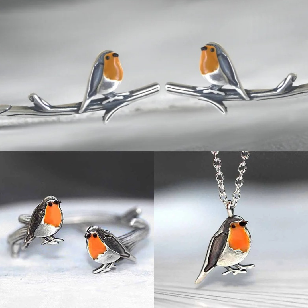 Elegant lucky bird stud earrings, part of a hypoallergenic women's jewelry set.