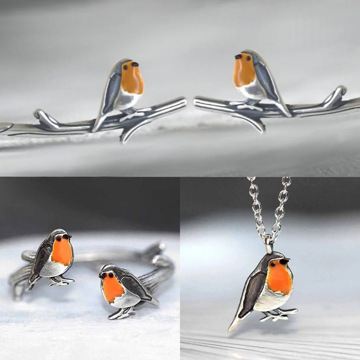 Elegant lucky bird stud earrings, part of a hypoallergenic women's jewelry set.