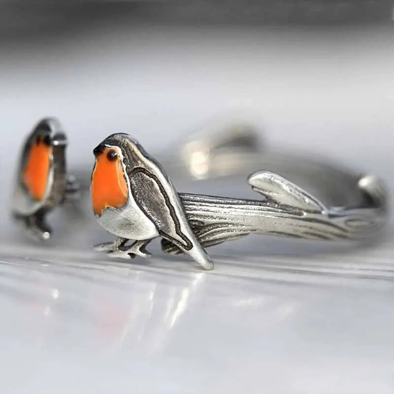 Women's lucky bird jewelry set, includes a robin necklace & earrings, a great gift.