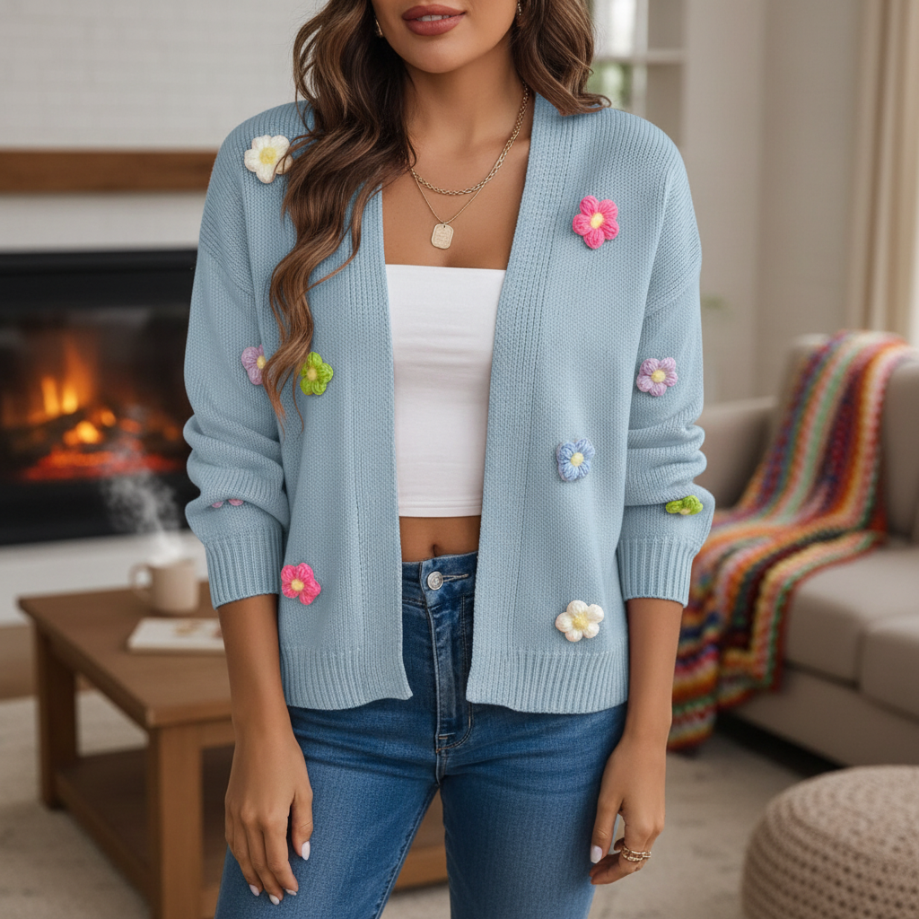 Women's 'Luftiges' floral appliqué open front vest, Silvia style, in a light color