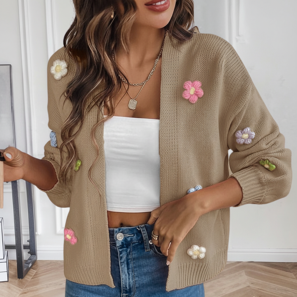 Stylish Silvia open front waistcoat for women, featuring intricate floral patterns