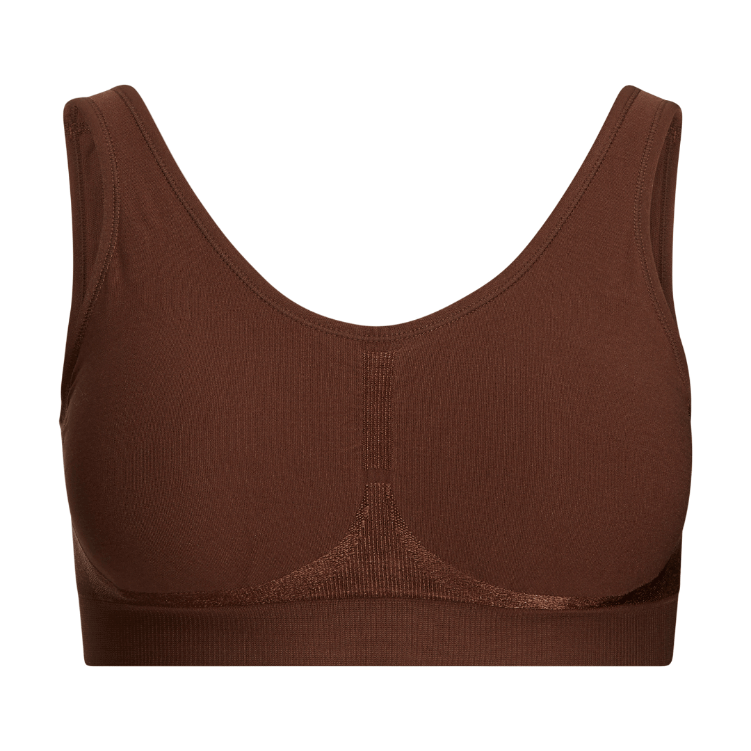 Front view of the Luma seamless wireless bra, offering smooth lines under clothing.