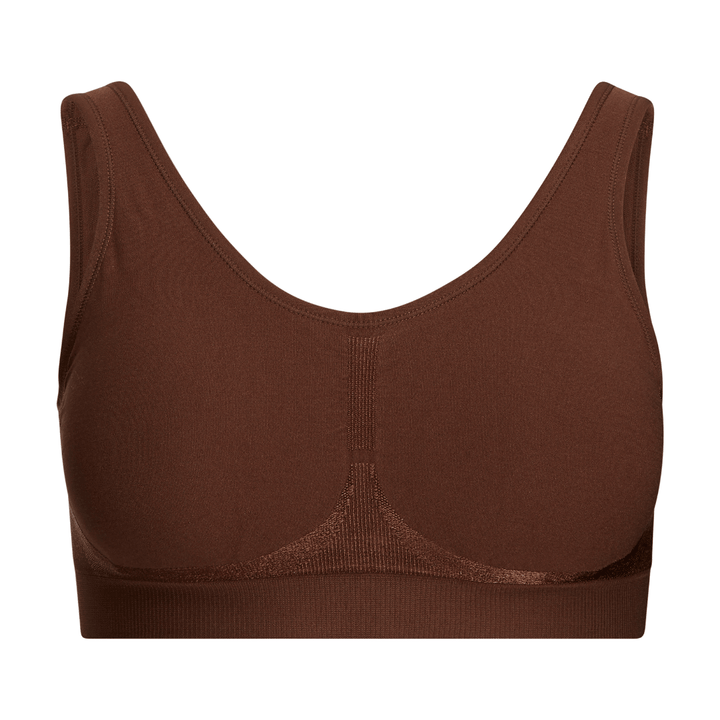 Front view of the Luma seamless wireless bra, offering smooth lines under clothing.